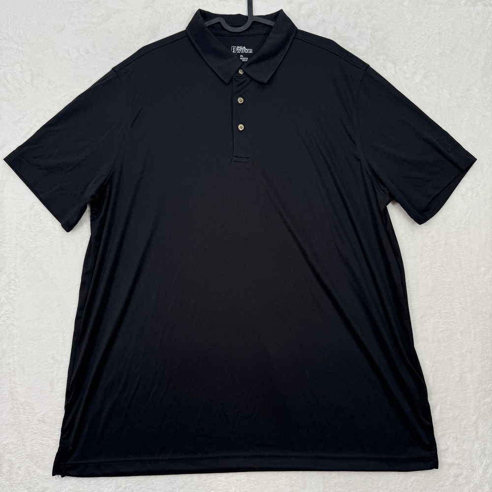 PGA Tour‎ Polo Shirt Mens XL Black Performance Short Sleeve Solid Golf Athletic